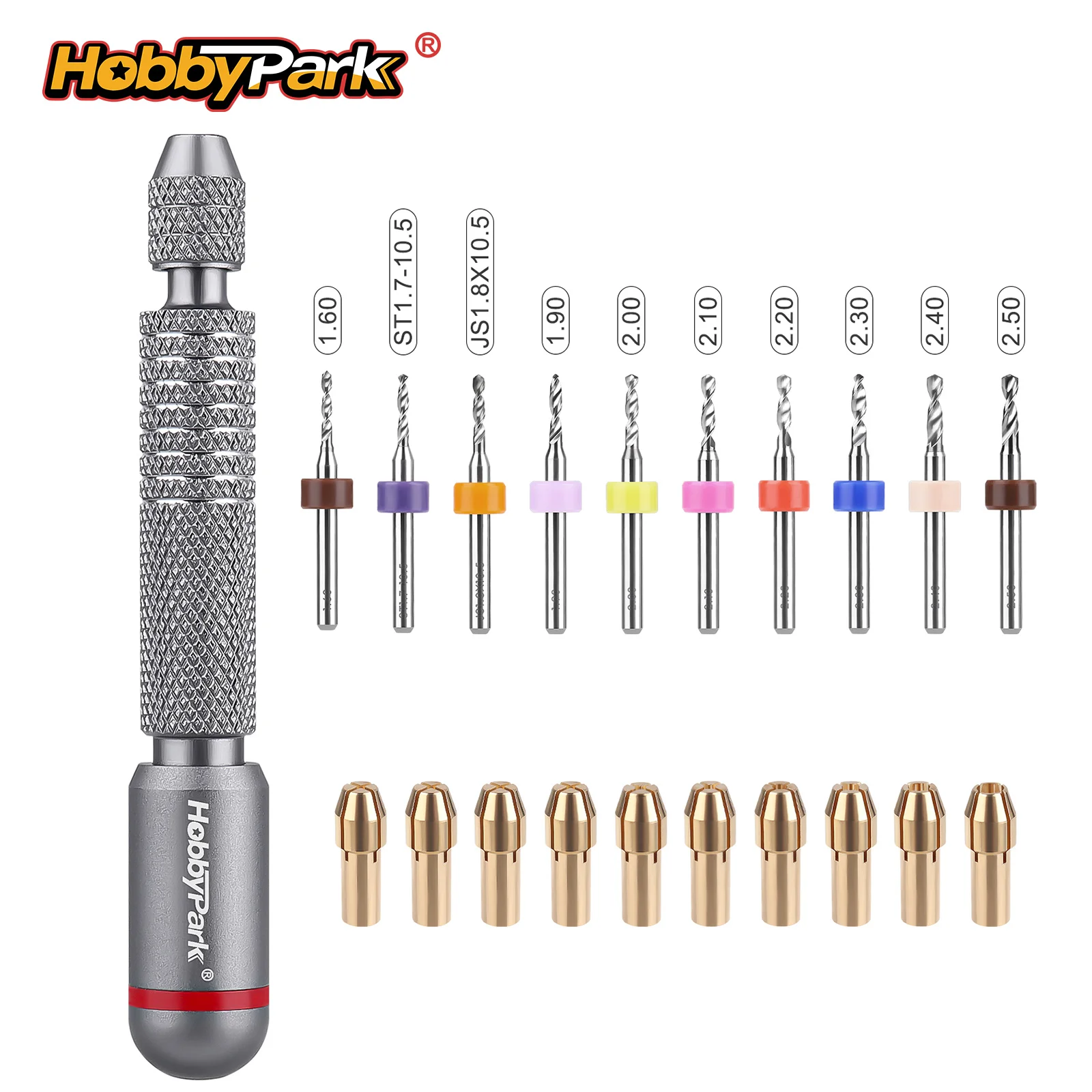 Hobbypark RC Model Repair Pin Vise Hand Drill Bits Set for Wood Jewelry Resin Carving Twisting (10Pcs Bits & 10Pcs Collets)
Hobbypark RC Model Repair Pin Vise Hand Drill Bits Set for Wood Jewelry Resin Carving Twisting (10Pcs Bits & 10Pcs Collets)