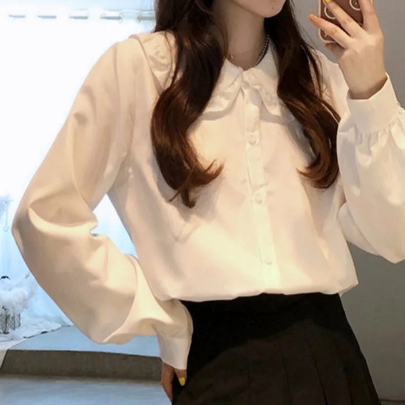 Peter Pan Collar Shirts for Women Lovely Girls Tops White Solid Minimalist Korean Style College Young Ins Single Breasted Spring
Peter Pan Collar Shirts for Women Lovely Girls Tops White Solid Minimalist Korean Style College Young Ins Single Breasted Spring