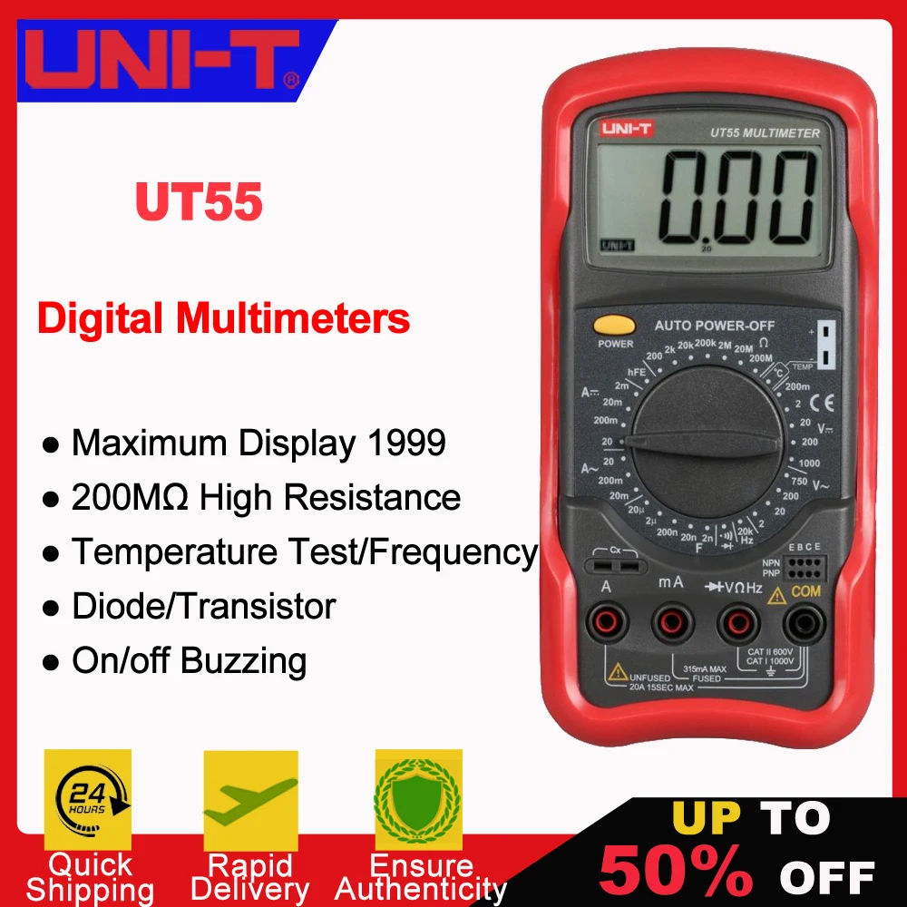 UNI-T UT55 Universal Digital Multimeter UNI T 1000V AC DC DMM Electric Transistor Capacitor Tester Multimetro Digital
UNI-T UT55 Universal Digital Multimeter UNI T 1000V AC DC DMM Electric Transistor Capacitor Tester Multimetro Digital