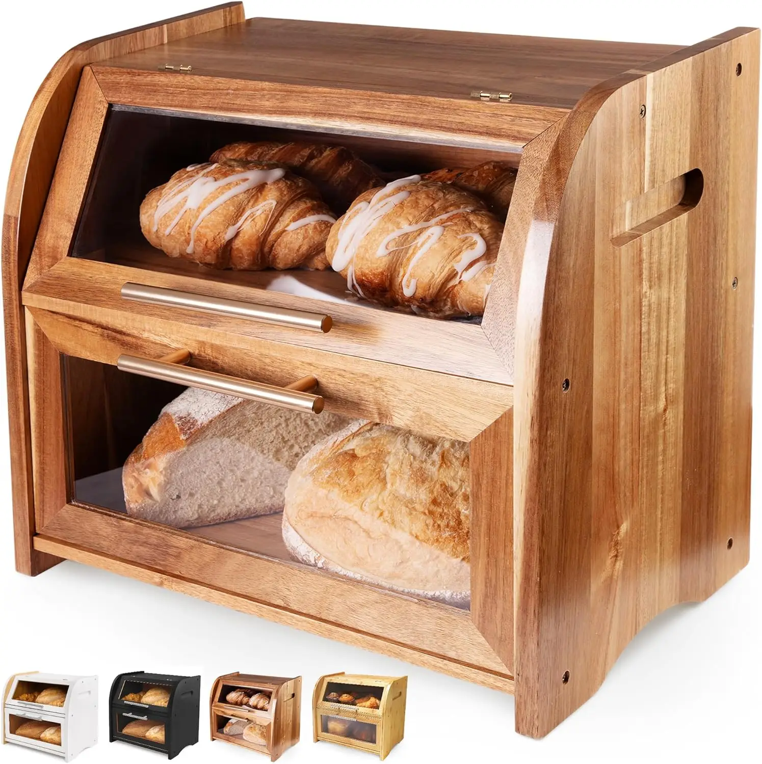 Extra Large Wooden Bread Storage Box with Clear Windows and Air Vents, 2-Shelf Kitchen Countertop Container for Fresh Bread
Extra Large Wooden Bread Storage Box with Clear Windows and Air Vents, 2-Shelf Kitchen Countertop Container for Fresh Bread
