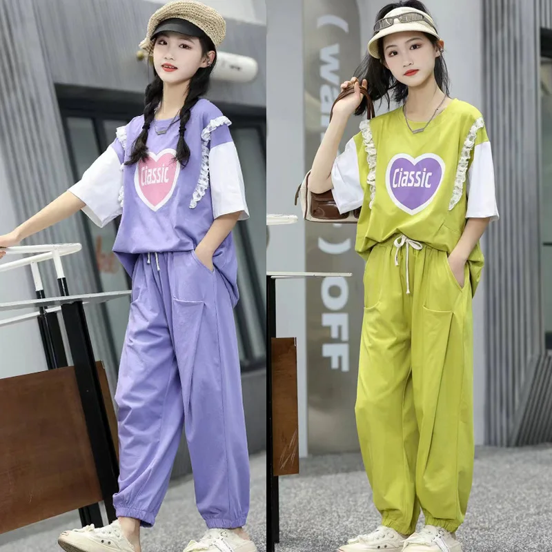 Girls Lace Outfits Set Summer Heart Patterned Print Tops T-shirt and Pants Kids Fashion Loose 2pc Children's Clothing Suits
Girls Lace Outfits Set Summer Heart Patterned Print Tops T-shirt and Pants Kids Fashion Loose 2pc Children's Clothing Suits