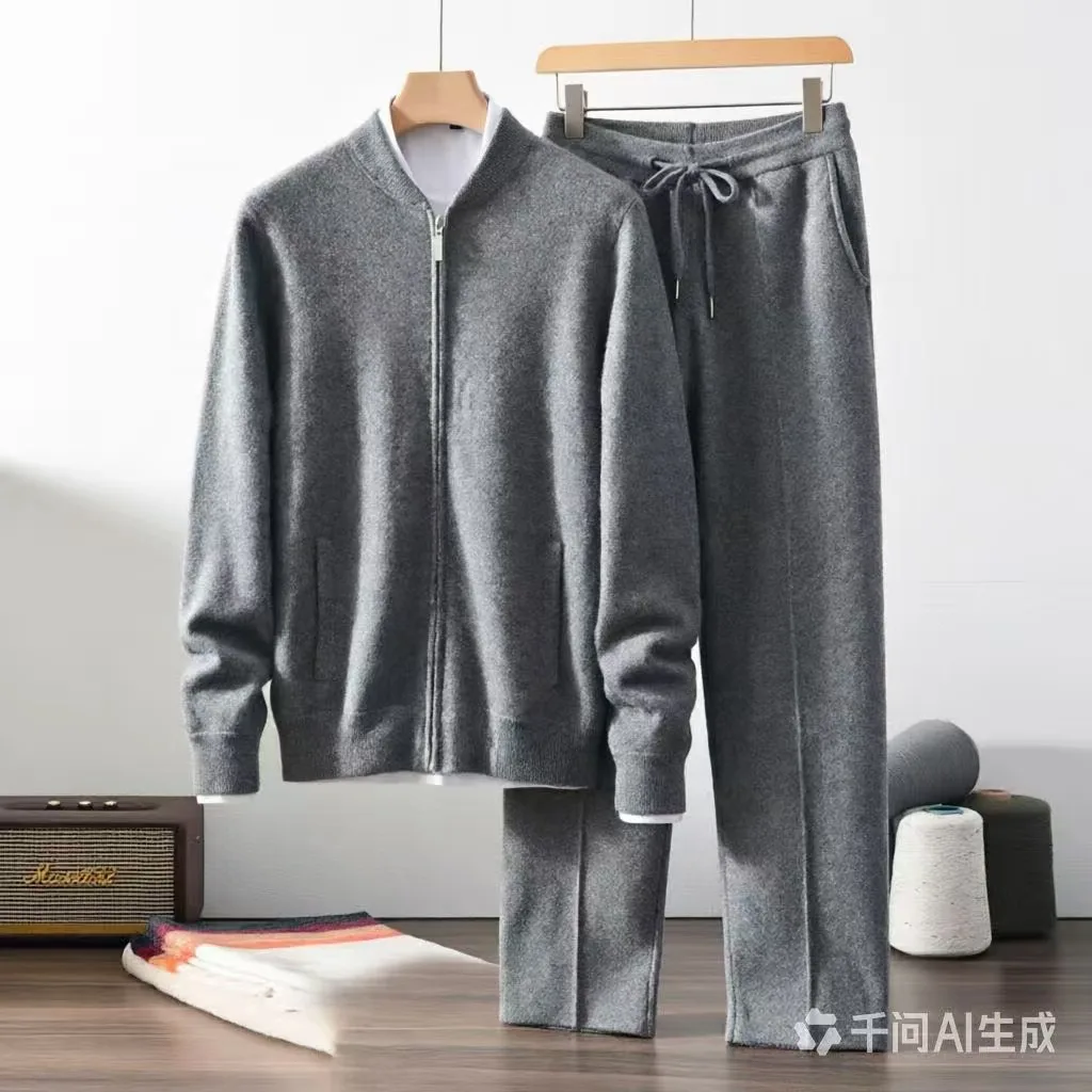 High quality 100% cashmere men's set baseball collar cardigan jacket loose knit pants pocket two-piece set thick air layer
High quality 100% cashmere men's set baseball collar cardigan jacket loose knit pants pocket two-piece set thick air layer