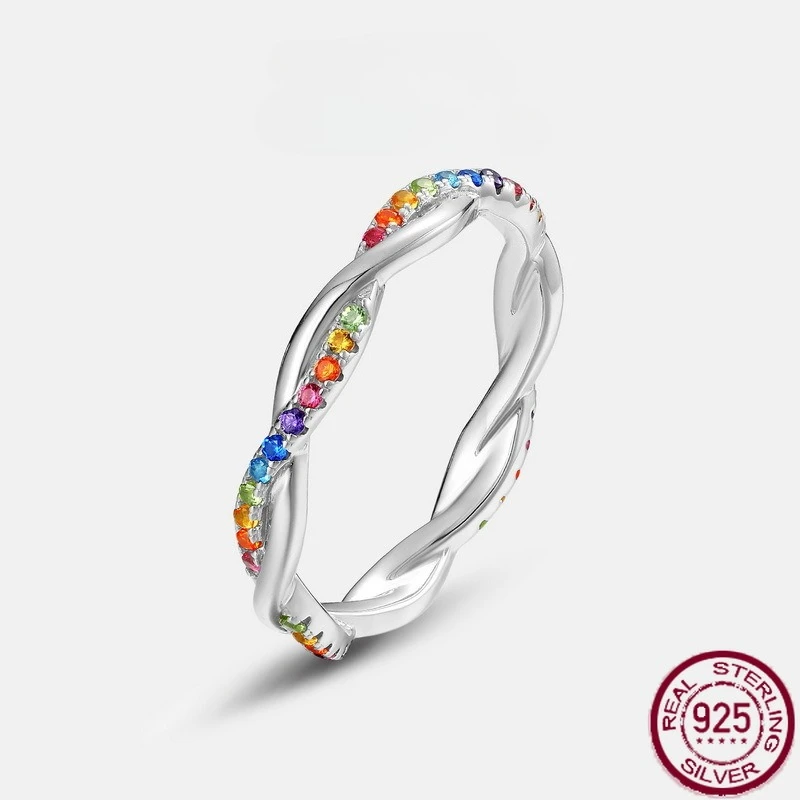 New S925 Sterling Silver Rainbow Fried Dough Twists Nano Color Zirconium Ring Luxury Fashion Wedding Jewelry
New S925 Sterling Silver Rainbow Fried Dough Twists Nano Color Zirconium Ring Luxury Fashion Wedding Jewelry