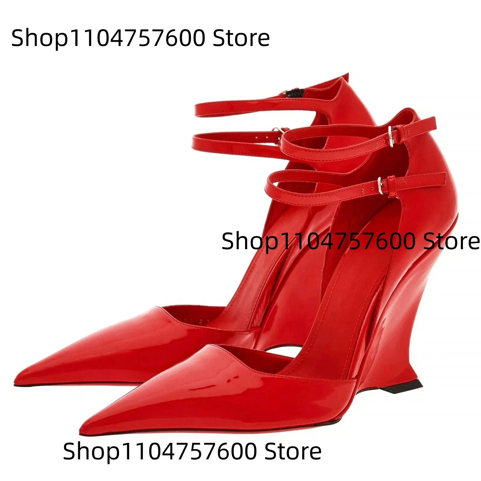 Women's Bright Red Patent Leather Wedge Heels Double Ankle Straps Design Sharp Pointed Toe Glamorous Ladies Party Casual Sandals
Women's Bright Red Patent Leather Wedge Heels Double Ankle Straps Design Sharp Pointed Toe Glamorous Ladies Party Casual Sandals