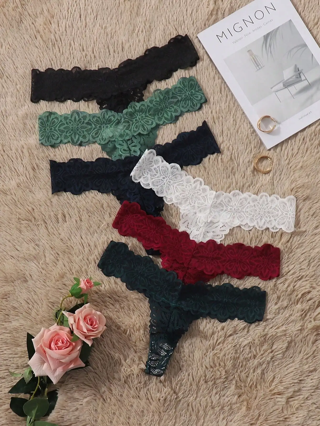 6-Pack Women's Floral Lace Thong Panties - Soft Stretch Seamless Design
6-Pack Women's Floral Lace Thong Panties - Soft Stretch Seamless Design