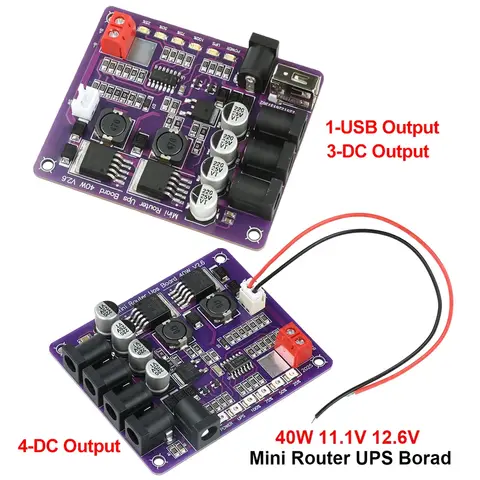 Mini Router UPS Kesintisiz Güç Kaynağı Kartı 40W 11.1V Pil Şarj Kartı 4 Kanallı Güç Modülü Çıkışı USB DC Bağlantı Noktası