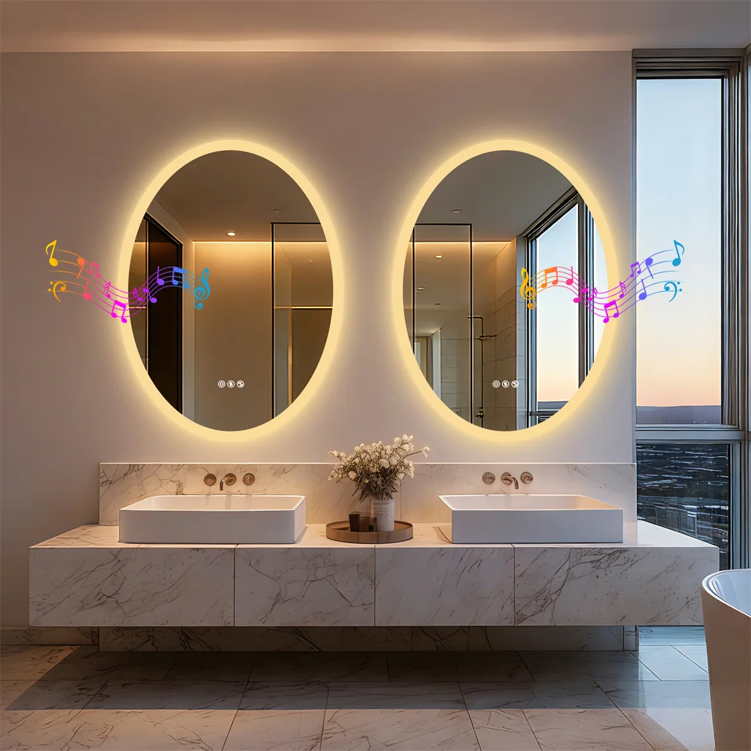 LUVODI Bluetooth LED Bathroom Mirror,Oval Wall Vanity Mirror with Double NdFeB Speakers,Smart Memory Dimming Lighted Mirror Fogless
LUVODI Bluetooth LED Bathroom Mirror,Oval Wall Vanity Mirror with Double NdFeB Speakers,Smart Memory Dimming Lighted Mirror Fogless