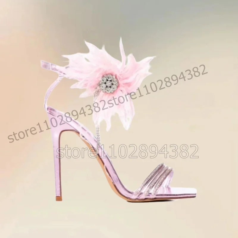 Pink Floral Feather Crystal Strappy Open Toe Sandals Ankle Buckle Strap Women Shoes Thin High Heels New 2026 Zapatos Para Mujere
Pink Floral Feather Crystal Strappy Open Toe Sandals Ankle Buckle Strap Women Shoes Thin High Heels New 2026 Zapatos Para Mujere