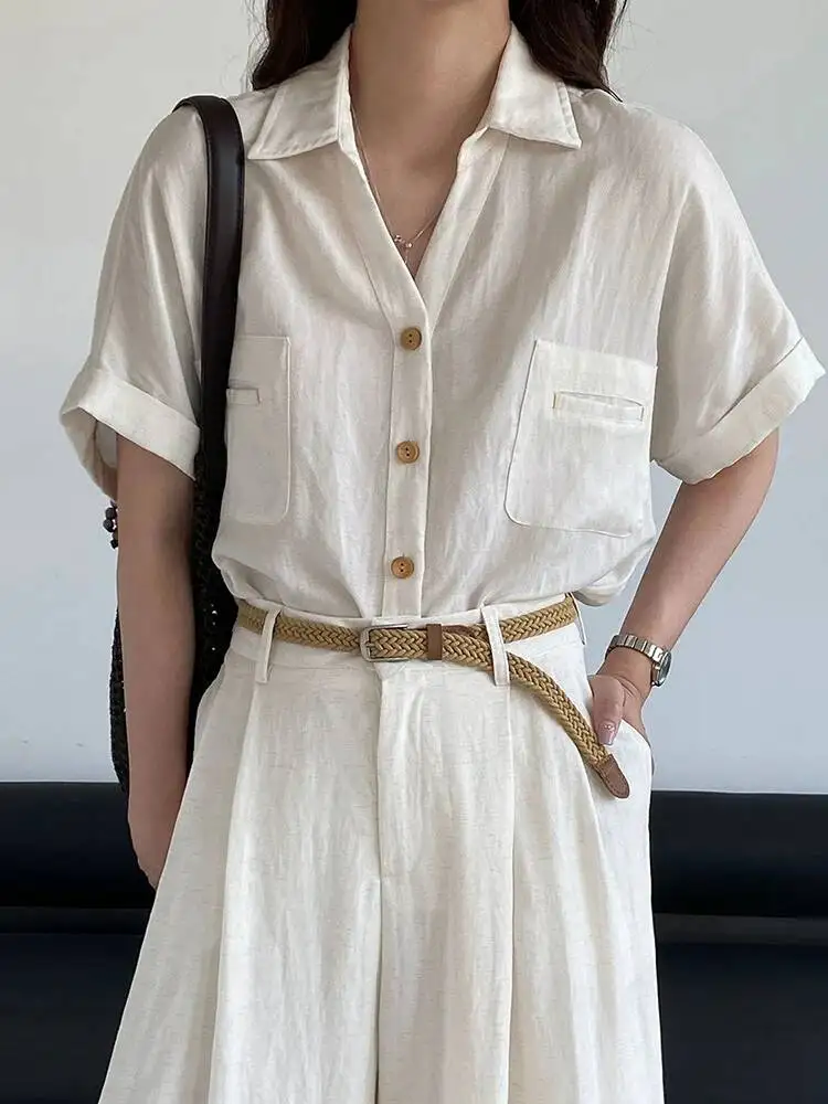 Women Beige Wooden-Button Linen Elegant Big Size Blouse New Lapel Short Sleeve Shirt Fashion Spring Summer
Women Beige Wooden-Button Linen Elegant Big Size Blouse New Lapel Short Sleeve Shirt Fashion Spring Summer