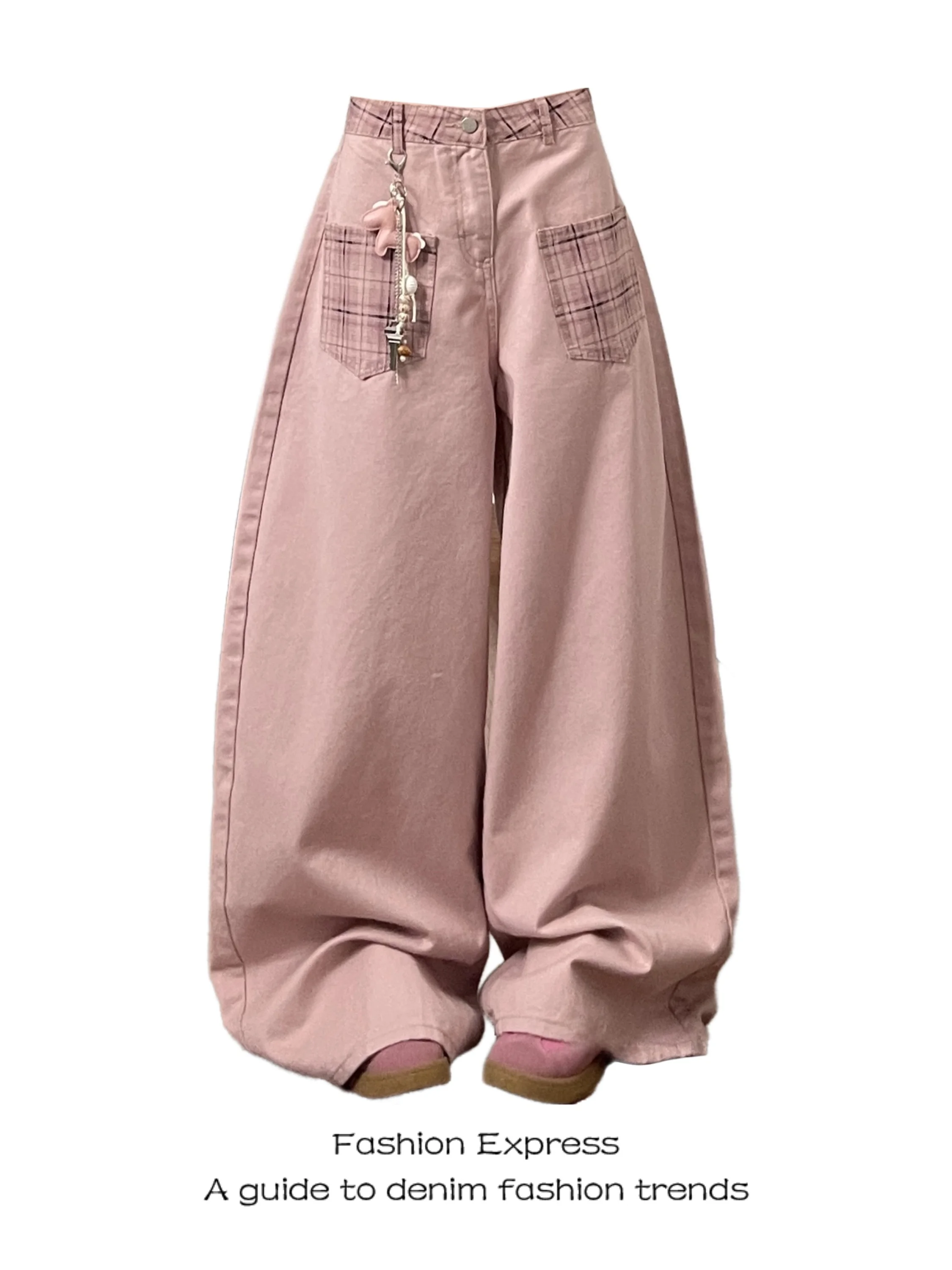 Pink Denim High Waist Wide Leg Pants Women's Spring 2026 New Style Plaid Splicing Sweet Loose Fit Floor-Length Trousers
Pink Denim High Waist Wide Leg Pants Women's Spring 2026 New Style Plaid Splicing Sweet Loose Fit Floor-Length Trousers