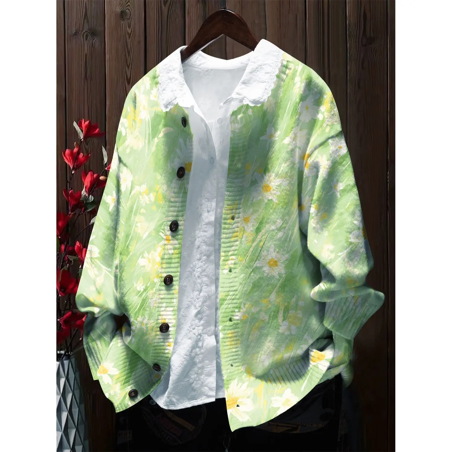 Американский сладкий зеленый кардиган с цветочным принтом, свитер в стиле бохо, пальто, свободная куртка с длинными рукавами, осенне-зимняя верхняя одежда во французском стиле 
Американский сладкий зеленый кардиган с цветочным принтом, свитер в стиле бохо, пальто, свободная куртка с длинными рукавами, осенне-зимняя верхняя одежда во французском стиле