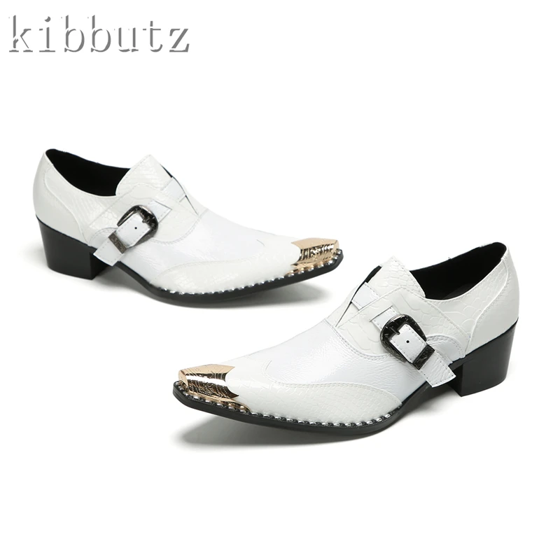 Men New White Genuine Leather Shoes Metal Toe Spiked Buckle Thick Heel Loafers Wedding Party Formal Dress Shoes
Men New White Genuine Leather Shoes Metal Toe Spiked Buckle Thick Heel Loafers Wedding Party Formal Dress Shoes