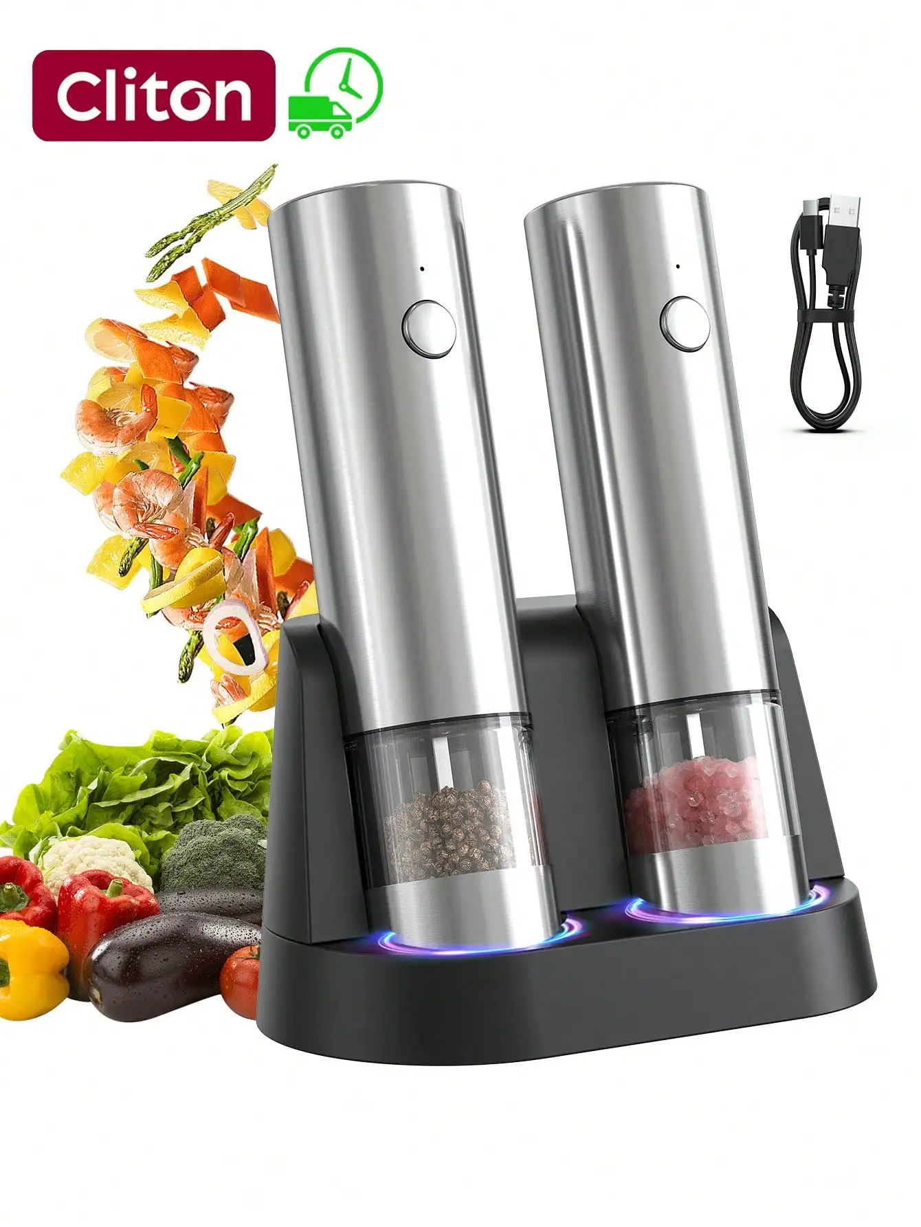 CLITON Electric Salt And Pepper Grinder Set Stainless Steel Spice Grinder Automatic Pepper Mills With Easy-To-Carry Dual Chargin
CLITON Electric Salt And Pepper Grinder Set Stainless Steel Spice Grinder Automatic Pepper Mills With Easy-To-Carry Dual Chargin