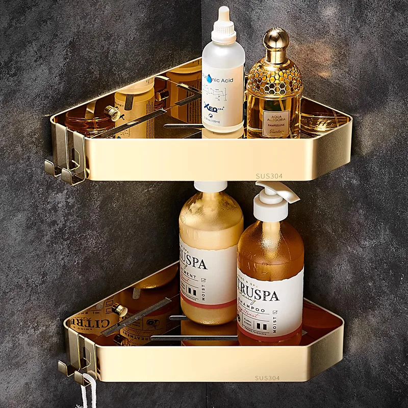 Gold bathroom triangle storage rack 304 stainless steel bathroom corner wall mounted bathroom storage rack bathroom accessories
Gold bathroom triangle storage rack 304 stainless steel bathroom corner wall mounted bathroom storage rack bathroom accessories