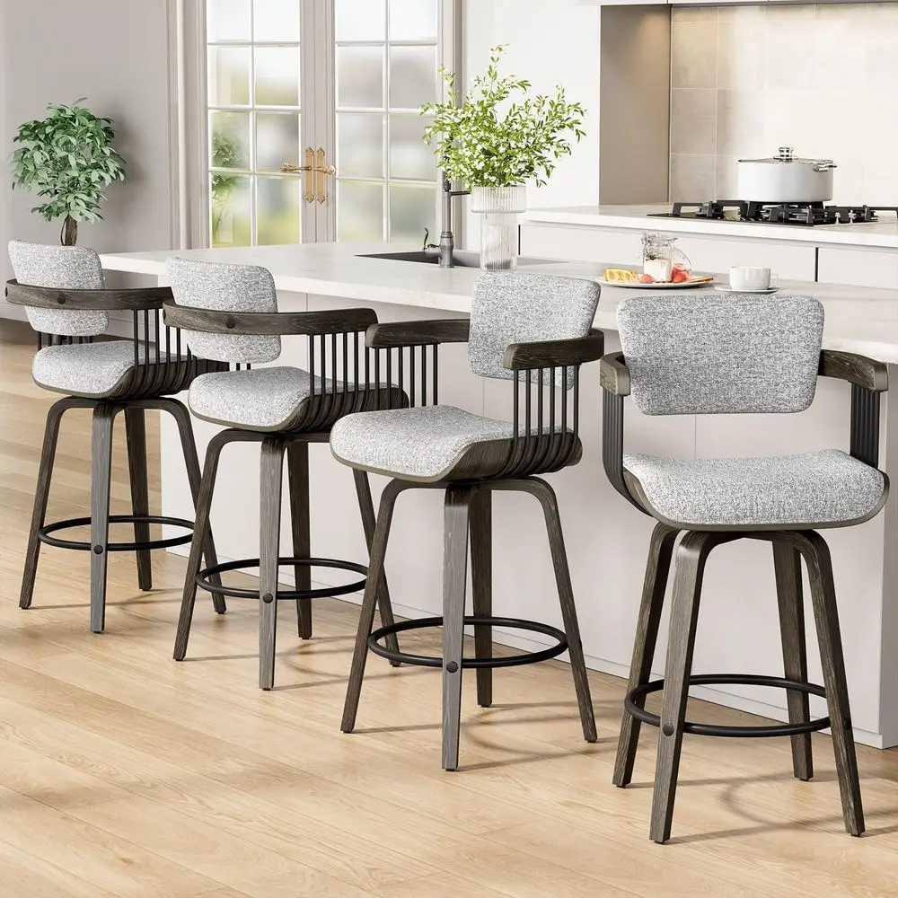 Swivel Bar Stools Set of 4, 26 Counter Height Bar Stools with Arms and Backrest, Linen Upholstered Bentwood Bar Chairs with foo
Swivel Bar Stools Set of 4, 26 Counter Height Bar Stools with Arms and Backrest, Linen Upholstered Bentwood Bar Chairs with foo