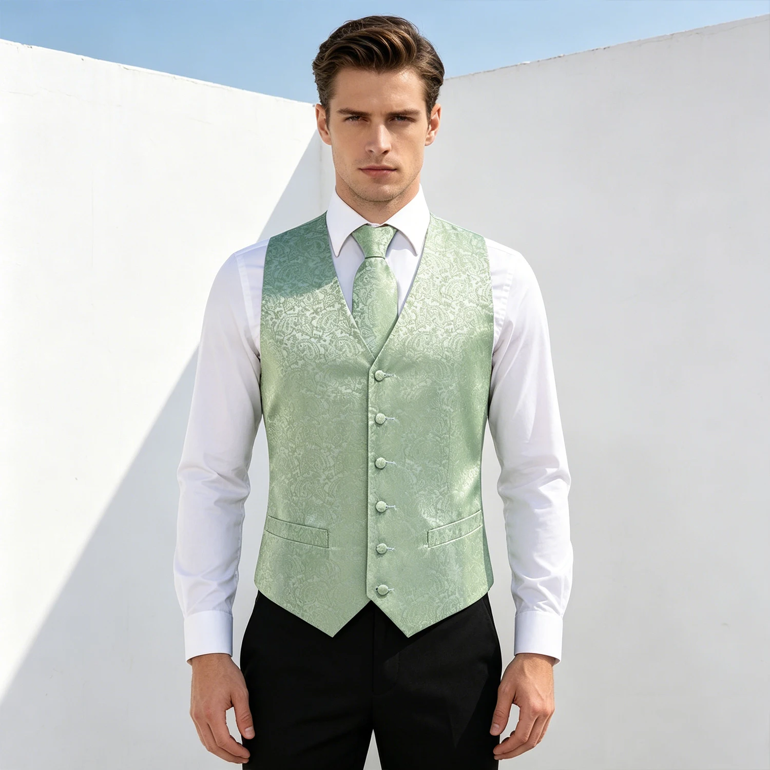 Men Paisley Print Vest Matching Set Waistcoat Tie Hanky Cufflinks Formal Wedding Party Gentleman Suit Accessories Kit
Men Paisley Print Vest Matching Set Waistcoat Tie Hanky Cufflinks Formal Wedding Party Gentleman Suit Accessories Kit