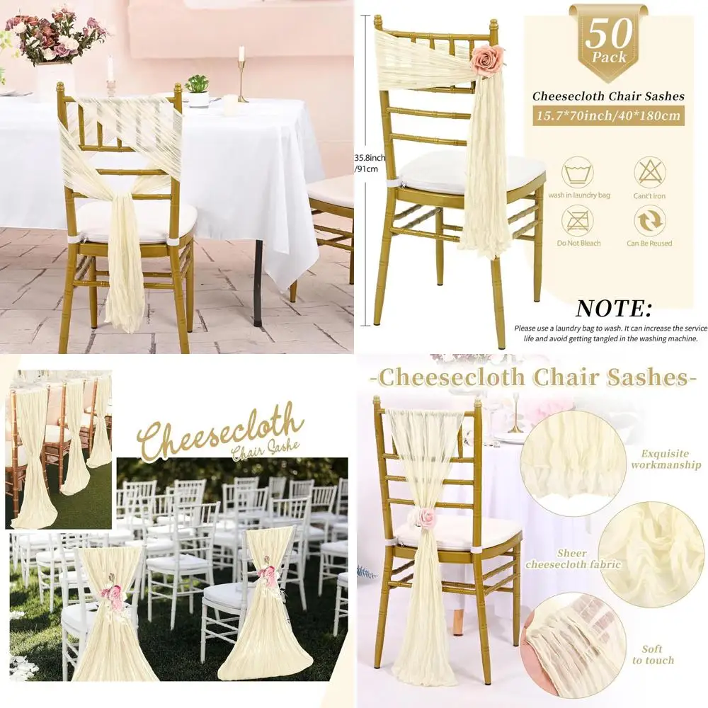 50 Pack Cheesecloth Chair Sashes, 15.7x70 inch Bows, Elegant Chair Decorations for Weddings, Banquets, and Parties in Ivory
50 Pack Cheesecloth Chair Sashes, 15.7x70 inch Bows, Elegant Chair Decorations for Weddings, Banquets, and Parties in Ivory