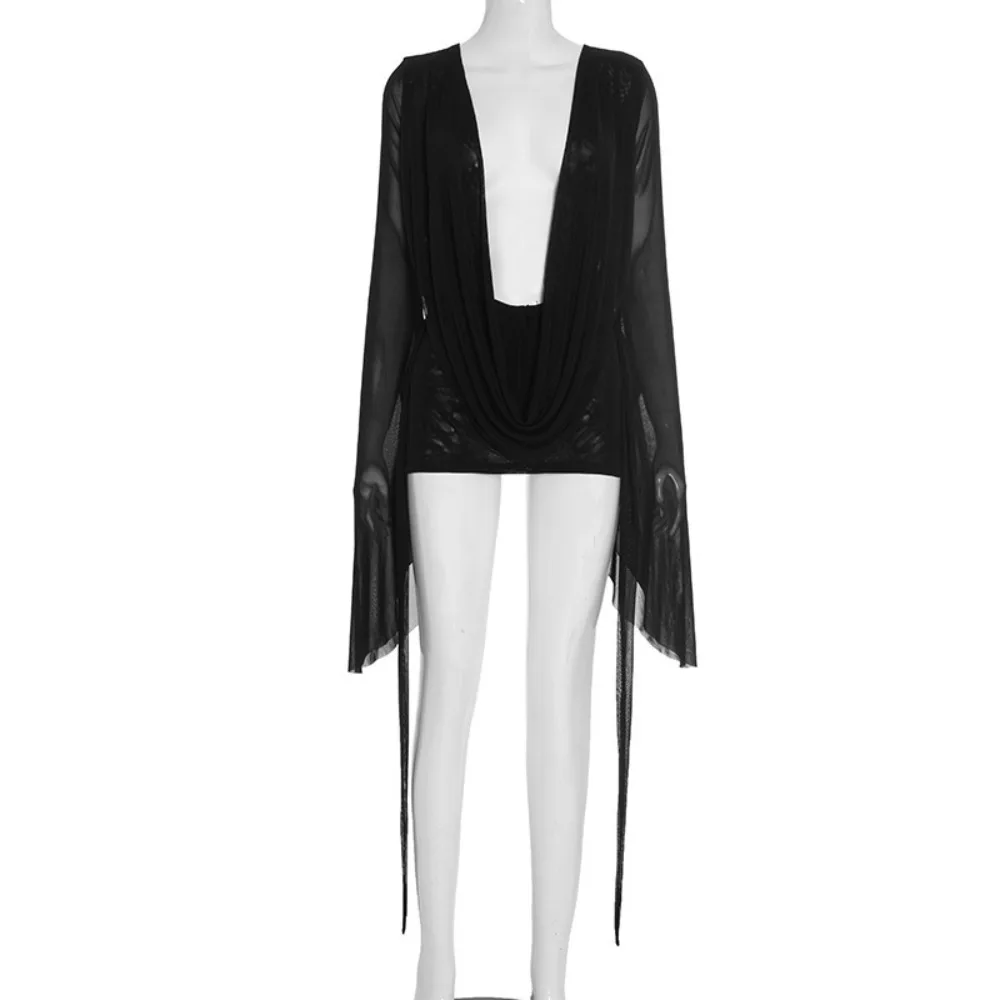 Elegant V Neck Sheer Mesh Dress Ruched Sheer Mesh Short Dress Long Sleeves Irregular Hem Bodycon Dress Holiday Outfits
Elegant V Neck Sheer Mesh Dress Ruched Sheer Mesh Short Dress Long Sleeves Irregular Hem Bodycon Dress Holiday Outfits