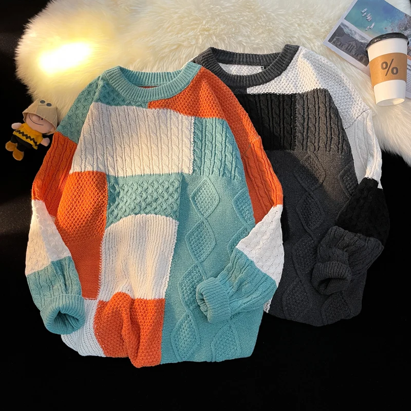 2024 Men Autumn Winter Fashion Stitching Contrast Color Jumpers Male Twist Sweater Tops Men's Loose Round Neck Knitted Tops S313
2024 Men Autumn Winter Fashion Stitching Contrast Color Jumpers Male Twist Sweater Tops Men's Loose Round Neck Knitted Tops S313