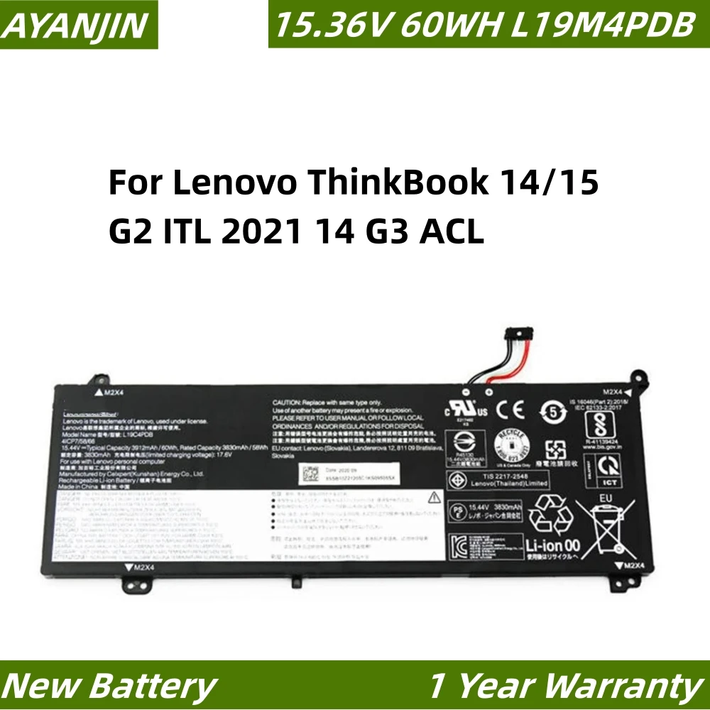 L19C4PDB 15.36V 60WH 3907mAh Laptop Battery For Lenovo ThinkBook 14/15 G2 ITL 2021 14 G3 ACL L19M4PDB
L19C4PDB 15.36V 60WH 3907mAh Laptop Battery For Lenovo ThinkBook 14/15 G2 ITL 2021 14 G3 ACL L19M4PDB
