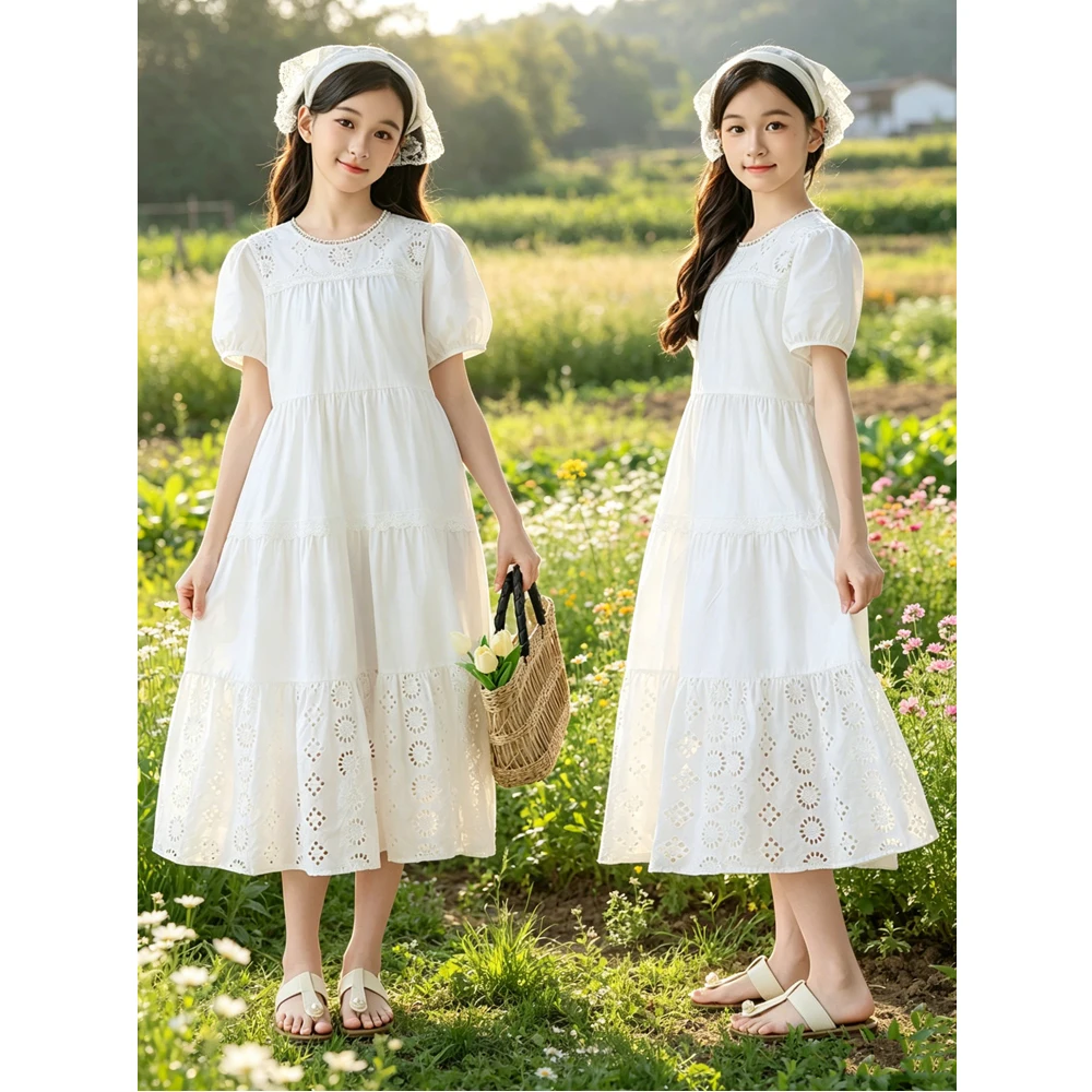 White lace embroidered long dress summer hollow lace dress 2026 new children's mid to large children's stylish princess dress
White lace embroidered long dress summer hollow lace dress 2026 new children's mid to large children's stylish princess dress