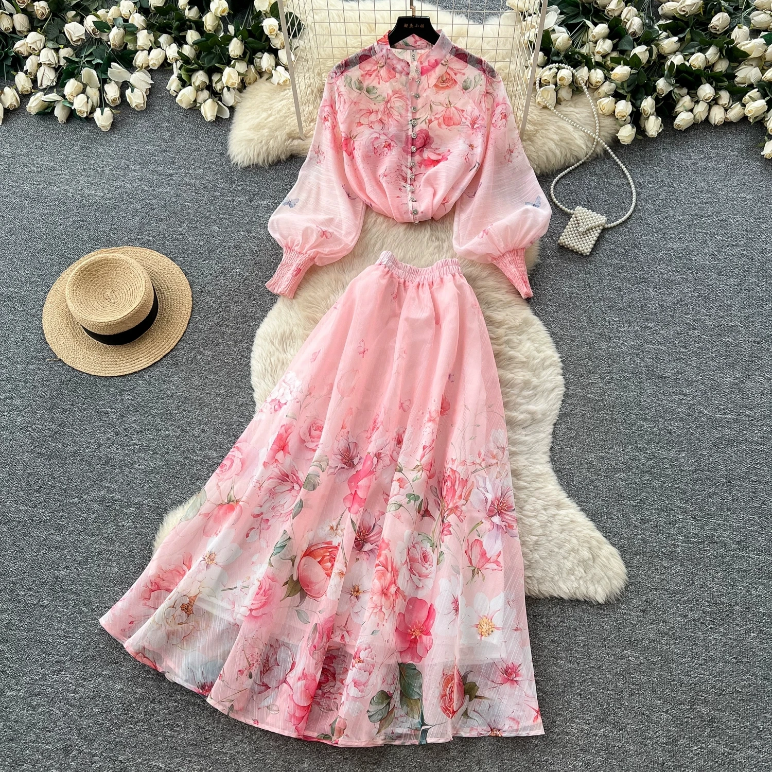Summer Holiday Organza Gorgeous Flower 2 Piece Set Women Long Lantern Sleeve Shirt Blouse and Elastic Waist A Line Skirt Suit
Summer Holiday Organza Gorgeous Flower 2 Piece Set Women Long Lantern Sleeve Shirt Blouse and Elastic Waist A Line Skirt Suit
