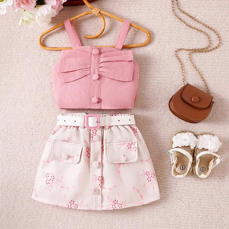 Summer Sweet Girls' Outfit Toddler and Little Girl Strap Top+Printed Short Skirt+New belt product
Summer Sweet Girls' Outfit Toddler and Little Girl Strap Top+Printed Short Skirt+New belt product