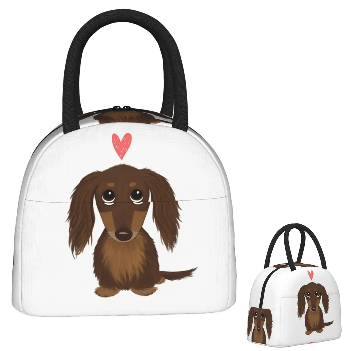 Cute Dog Longhaired Chocolate Dachshund Wiener Dog With Heart Insulated Lunch Bag for Women Food Boxes Thermal Lunch Box Tote
Cute Dog Longhaired Chocolate Dachshund Wiener Dog With Heart Insulated Lunch Bag for Women Food Boxes Thermal Lunch Box Tote