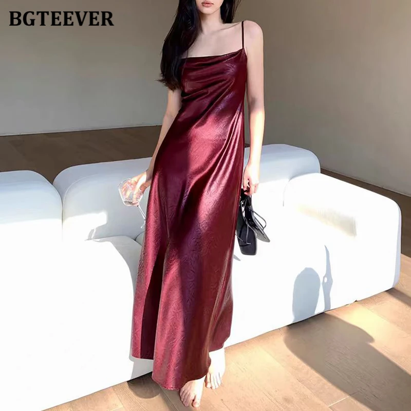 BGTEEVER Summer Slim Waist Spaghetti Strap Bodycon Dress Women Elegant Sleeveless Satin A-line Dress Female
BGTEEVER Summer Slim Waist Spaghetti Strap Bodycon Dress Women Elegant Sleeveless Satin A-line Dress Female