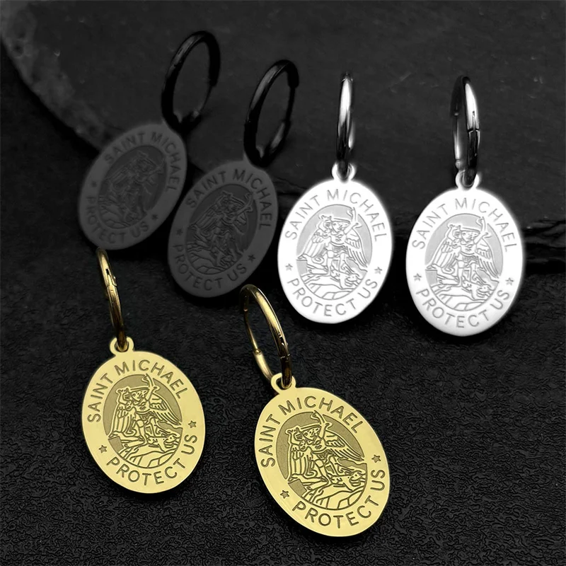 SAINT MICHAEL PROTECT US Archangel Earrings for Women Men Gold Color Stainless Steel Drop Earrings Jewelry Gifts brincos
SAINT MICHAEL PROTECT US Archangel Earrings for Women Men Gold Color Stainless Steel Drop Earrings Jewelry Gifts brincos