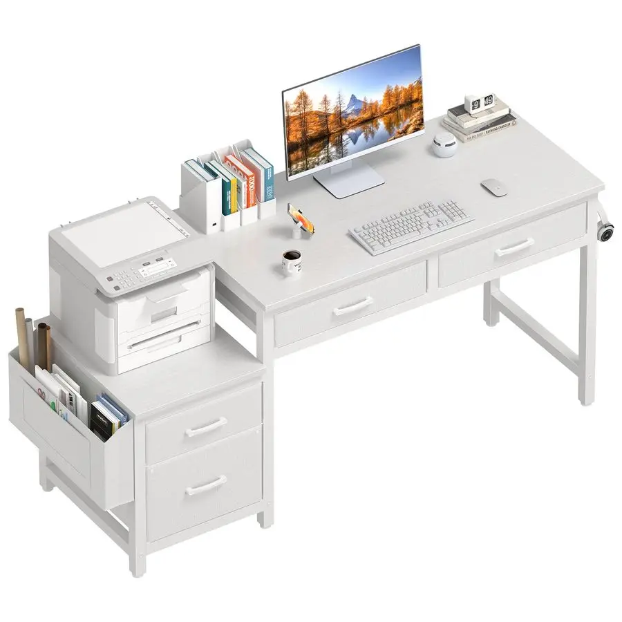White Computer Desk with Fabric File Drawers Cabinet, 57 Inch Home Office Desks with Reversible Filing Cabinet Printer Stand for
White Computer Desk with Fabric File Drawers Cabinet, 57 Inch Home Office Desks with Reversible Filing Cabinet Printer Stand for