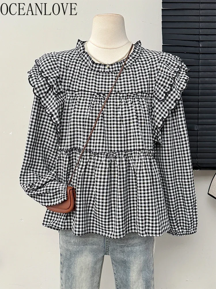 OCEANLOVE Women Shirts&blouses 2025 Spring Autumn Plaid Sweet Blusas Feminina Korean Fashion Vintage Elegant Ruffles Camisas
OCEANLOVE Women Shirts&blouses 2025 Spring Autumn Plaid Sweet Blusas Feminina Korean Fashion Vintage Elegant Ruffles Camisas