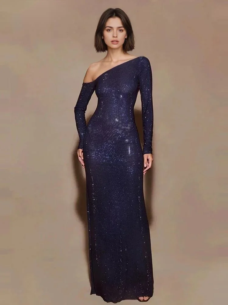 Fashion Deep Blue Sparkling Diamond Banquet Dress Women's Diagonal Collar Slim Long Sleeves Ankle-length Dresses New 7JKYR
Fashion Deep Blue Sparkling Diamond Banquet Dress Women's Diagonal Collar Slim Long Sleeves Ankle-length Dresses New 7JKYR
