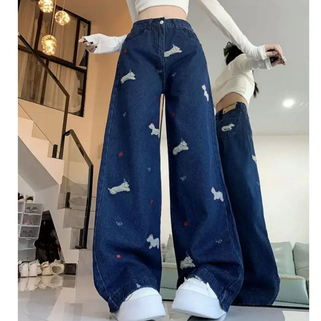American Sle Embroidered Floral Wide Leg Jeans Women High Waist Long Pants Autumn Winter Lazy Loose Drapey Blue Jeans
American Sle Embroidered Floral Wide Leg Jeans Women High Waist Long Pants Autumn Winter Lazy Loose Drapey Blue Jeans