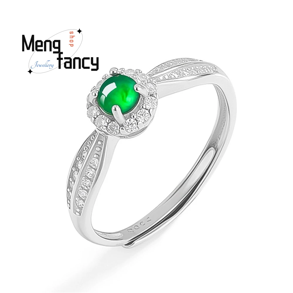 S925 Silver Inlaid Natural A-Grade Jadeite Green Ice Type Jade Ring, Fashionable Men's Ring, Women's Adjustable Fashion Jewelry 
S925 Silver Inlaid Natural A-Grade Jadeite Green Ice Type Jade Ring, Fashionable Men's Ring, Women's Adjustable Fashion Jewelry