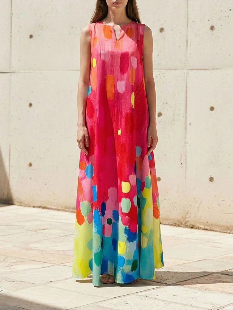 Women's Colorful Gradient Graffiti Print Sleeveless Notch V Neck Loose Fit Maxi Dress 2026 Summer Fashion Vacation Party Dresses
Women's Colorful Gradient Graffiti Print Sleeveless Notch V Neck Loose Fit Maxi Dress 2026 Summer Fashion Vacation Party Dresses
