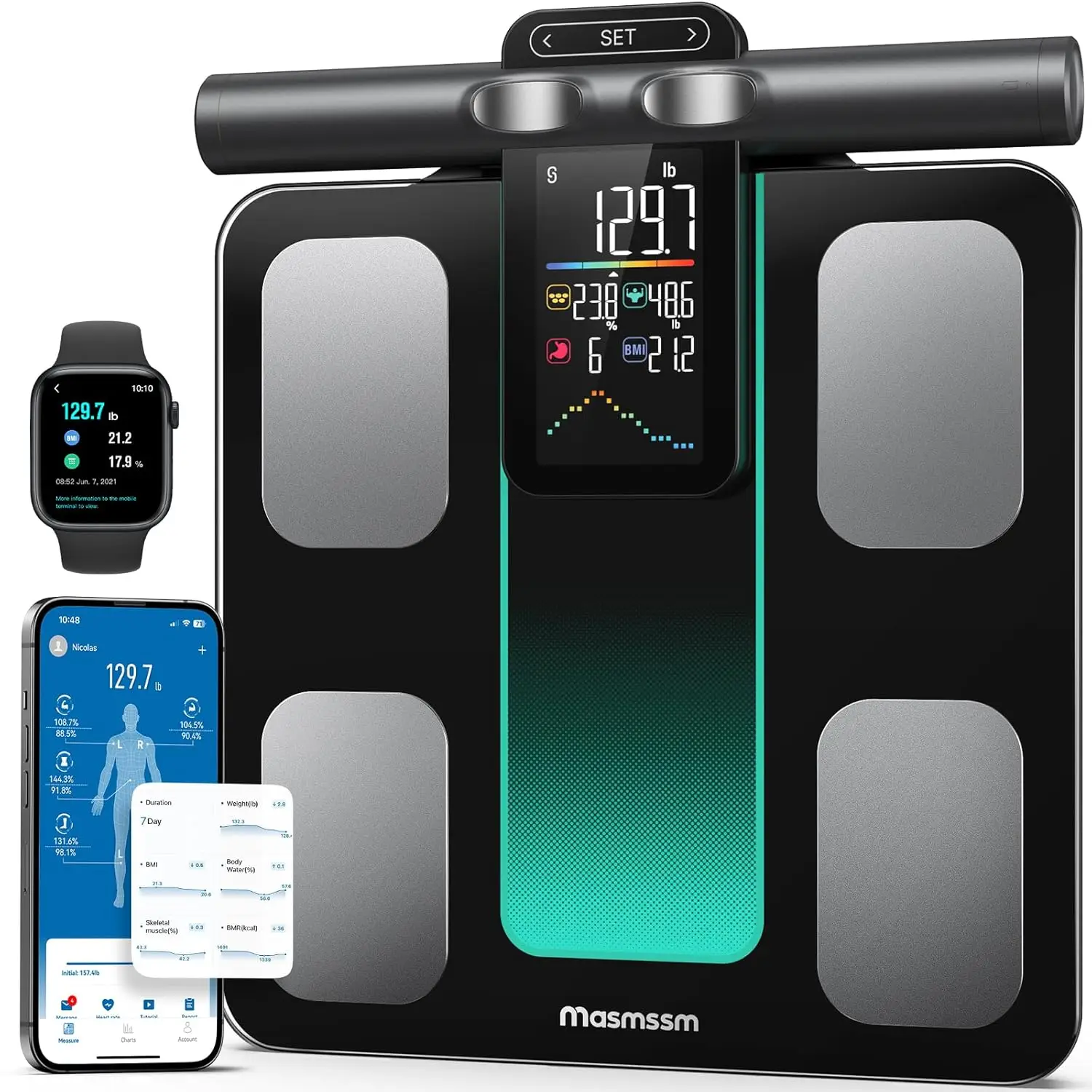 Умные весы жира в организме с 8-электродом для анализа всего тела, двухчастотным BIA, 28 метриками, синхронизацией с приложениями здоровья
Умные весы жира в организме с 8-электродом для анализа всего тела, двухчастотным BIA, 28 метриками, синхронизацией с приложениями здоровья