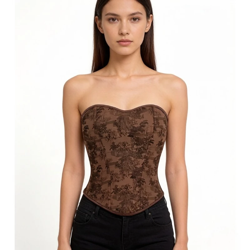 Vintage Print Strapless Corset Women Brown Sweetheart Bustier Body Shaper for Party
Vintage Print Strapless Corset Women Brown Sweetheart Bustier Body Shaper for Party