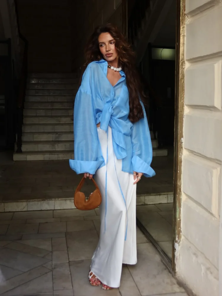 Sexy Solid Loose Women Shirt Turn-down Collar Long Sleeve Lace Up Single Breasted See Through Shirts New Early Autumn Lady Tops
Sexy Solid Loose Women Shirt Turn-down Collar Long Sleeve Lace Up Single Breasted See Through Shirts New Early Autumn Lady Tops