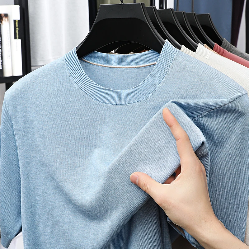 Summer new men's 100% Lyocell round collar solid color T-shirt knitted pullover business casual short sleeved thin top T-shirt
Summer new men's 100% Lyocell round collar solid color T-shirt knitted pullover business casual short sleeved thin top T-shirt