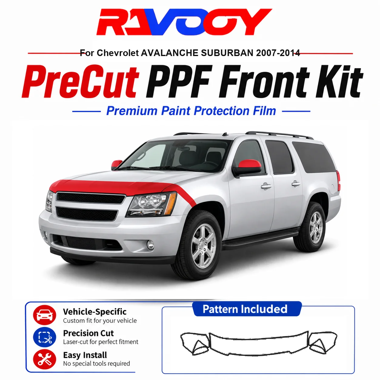 8.5mil TPU Precut PPF Kit For Chevrolet AVALANCHE SUBURBAN 2007-2014 - Hood, Fenders & Mirror Set - Self-Healing Clear Bra Film
8.5mil TPU Precut PPF Kit For Chevrolet AVALANCHE SUBURBAN 2007-2014 - Hood, Fenders & Mirror Set - Self-Healing Clear Bra Film
