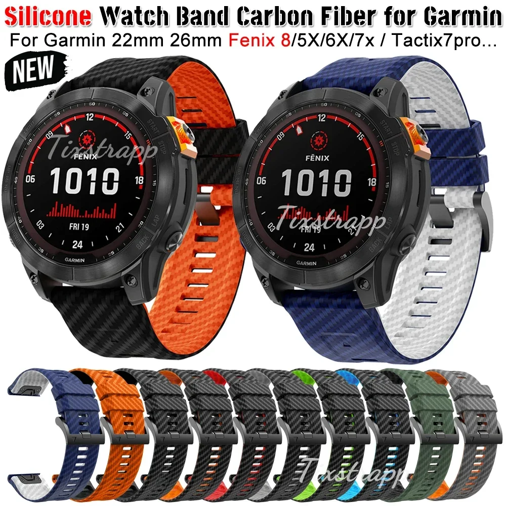 22/26mm Silicone Carbon Fiber Band for Garmin Watch Fenix 8/5X/6X/7x /Tactix7pro Quick Release Loop Strap Replacement for Garmin
22/26mm Silicone Carbon Fiber Band for Garmin Watch Fenix 8/5X/6X/7x /Tactix7pro Quick Release Loop Strap Replacement for Garmin