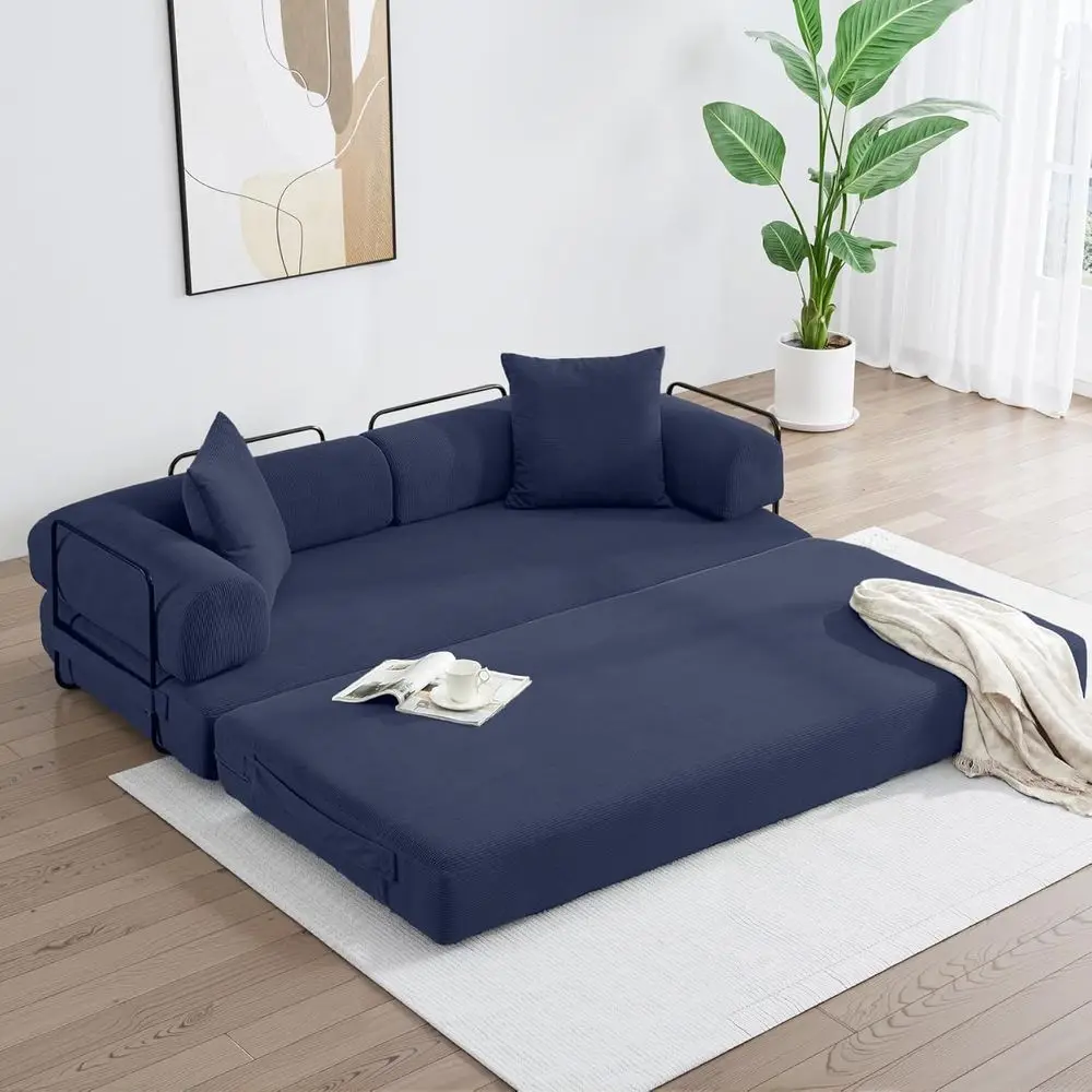 Convertible Sleeper Sofa Bed with Cylindrical Pillows, Corduroy Upholstery, Floor Sofa Lounge Couch for Living Room or Bedroom -
Convertible Sleeper Sofa Bed with Cylindrical Pillows, Corduroy Upholstery, Floor Sofa Lounge Couch for Living Room or Bedroom -