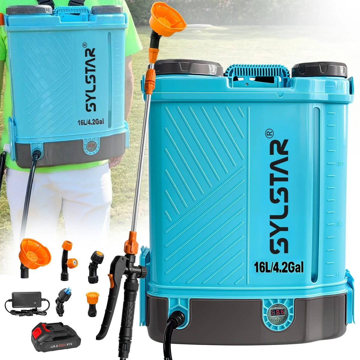 4 Gal Battery Powered Backpack Sprayer,18V 2.6Ah Battery, 0-100PSI,5 Nozzles,Electric Garden Sprayer for Farm Lawn Pest Control
4 Gal Battery Powered Backpack Sprayer,18V 2.6Ah Battery, 0-100PSI,5 Nozzles,Electric Garden Sprayer for Farm Lawn Pest Control