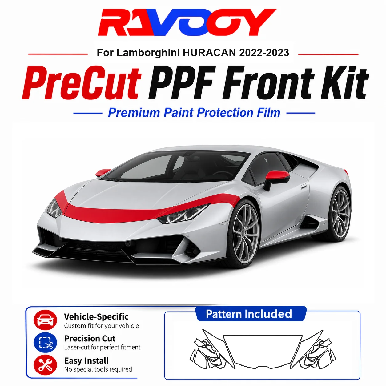 8.5mil TPU Precut PPF Kit For Lamborghini HURACAN 2022-2023 - Hood, Fenders & Mirror Set - Self-Healing Clear Bra Film
8.5mil TPU Precut PPF Kit For Lamborghini HURACAN 2022-2023 - Hood, Fenders & Mirror Set - Self-Healing Clear Bra Film