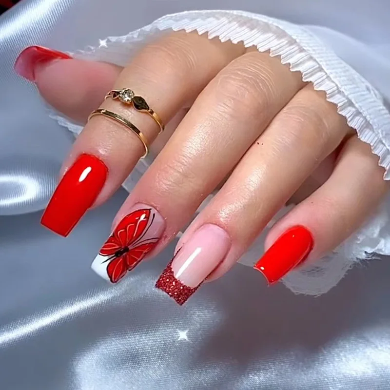 24pcs Wine Red French Press-On Nails - Glitter Butterfly Tips Long Ballet Shape (Multi Sizes) False Nails With Wearing Tools
24pcs Wine Red French Press-On Nails - Glitter Butterfly Tips Long Ballet Shape (Multi Sizes) False Nails With Wearing Tools