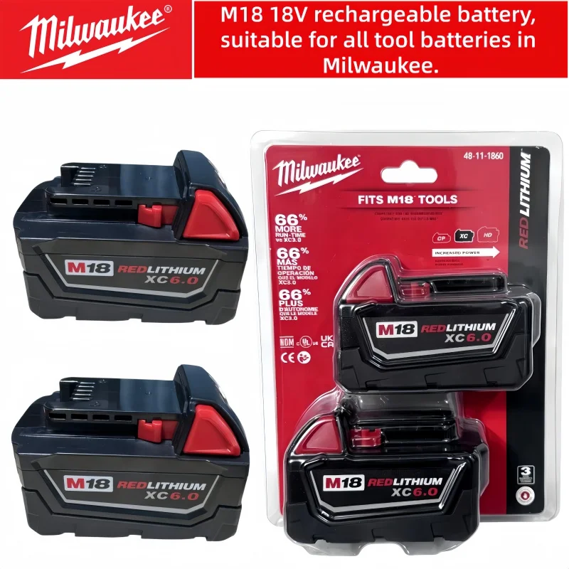 Milwaukee M18 18V 6.0Ah Li-ion Battery M18B6 M18B5, Original Rechargeable Replacement Pack for Milwaukee Cordless Power Tools
Milwaukee M18 18V 6.0Ah Li-ion Battery M18B6 M18B5, Original Rechargeable Replacement Pack for Milwaukee Cordless Power Tools