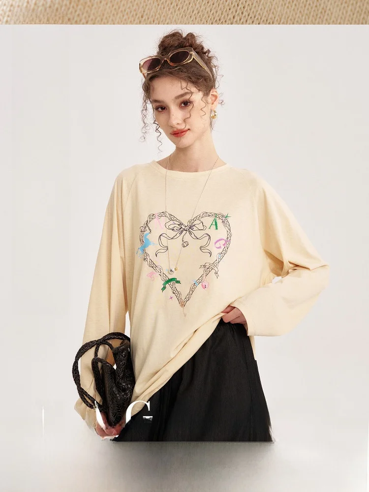 Long Sve T-irt Cotton Polyester Blend Loose Straight Cut Rope Heart Patterned T-irt Vintage Sle Commute Faion
Long Sve T-irt Cotton Polyester Blend Loose Straight Cut Rope Heart Patterned T-irt Vintage Sle Commute Faion