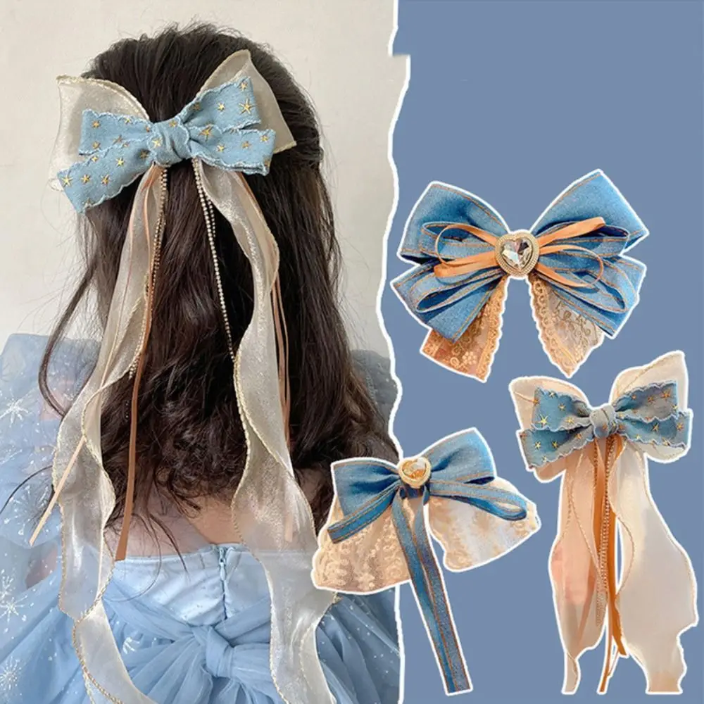 Cloth Bow Ribbon Hairpin Lace Hair Accessories Children's Headdresses Denim Hair Ornaments Princess Hair Clip Daily Life
Cloth Bow Ribbon Hairpin Lace Hair Accessories Children's Headdresses Denim Hair Ornaments Princess Hair Clip Daily Life