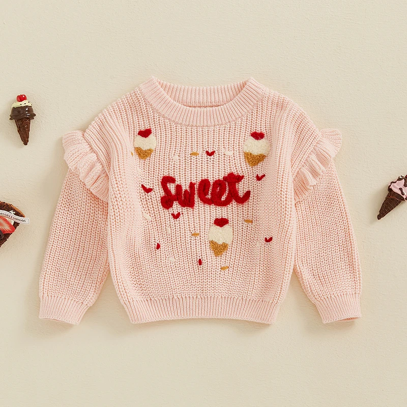 Baby Girl Sweater Long Sleeve Round Neck Ice Cream Embroidery Knit Pullover Toddler Fall Winter Tops
Baby Girl Sweater Long Sleeve Round Neck Ice Cream Embroidery Knit Pullover Toddler Fall Winter Tops